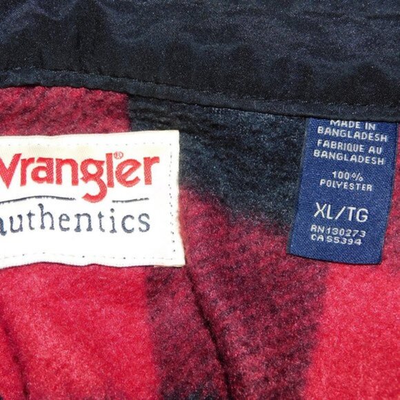 Wrangler Mens XL Red Black Buffalo Plaid Fleece Button Up Long Sleeve Shirt - Picture 4 of 8
